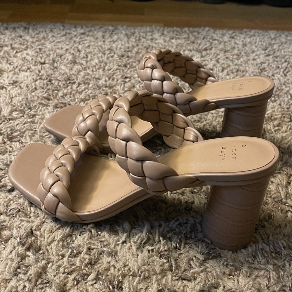 Tan Braided Mule Heels
